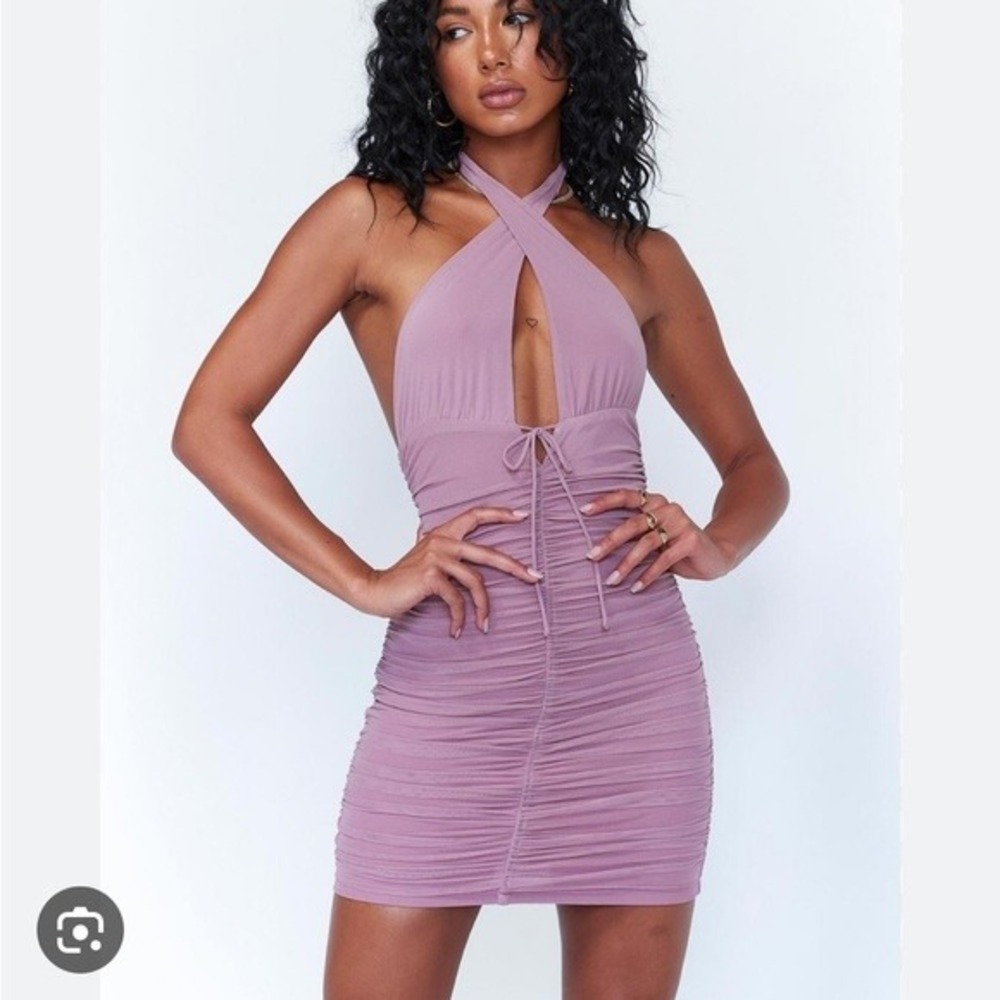 Princess Polly Carly Mini Dress Women Size 10 Purple New Ruched Halter Bodycon